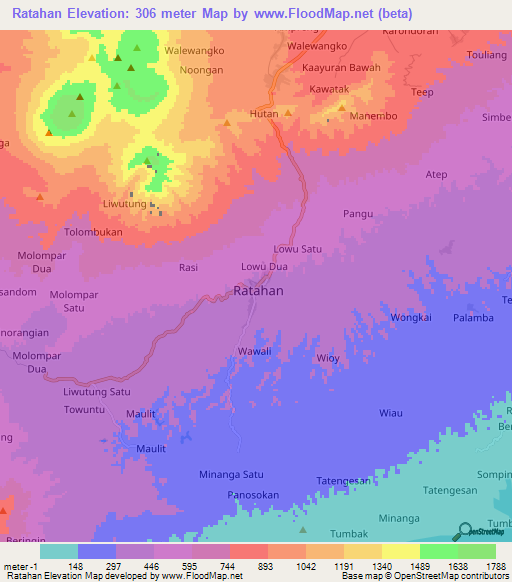 Ratahan,Indonesia Elevation Map