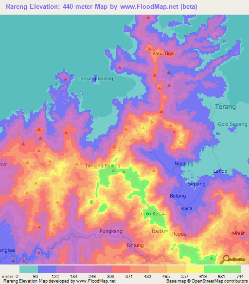 Rareng,Indonesia Elevation Map