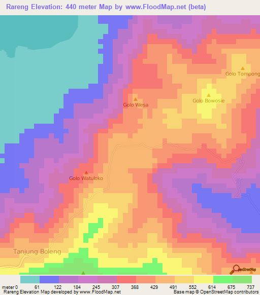 Rareng,Indonesia Elevation Map