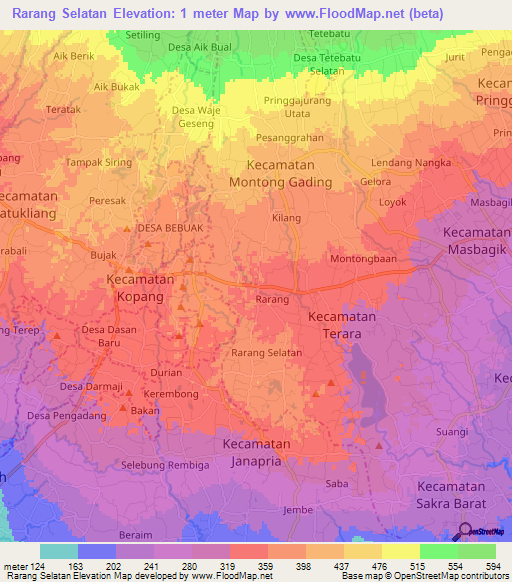 Rarang Selatan,Indonesia Elevation Map