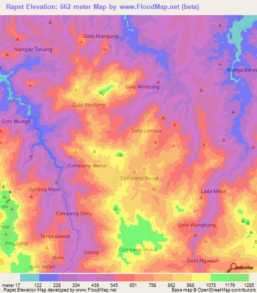 Rapet,Indonesia Elevation Map