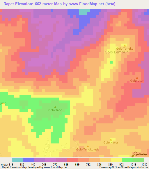 Rapet,Indonesia Elevation Map