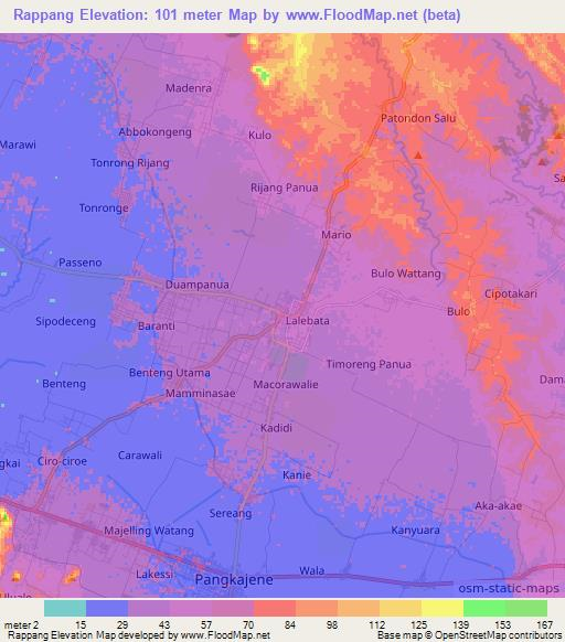 Rappang,Indonesia Elevation Map