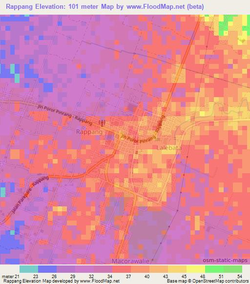 Rappang,Indonesia Elevation Map