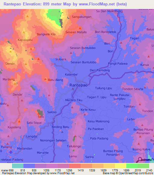 Rantepao,Indonesia Elevation Map