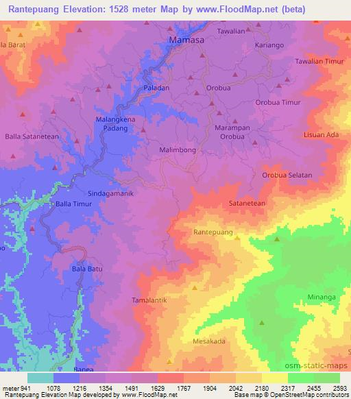 Rantepuang,Indonesia Elevation Map