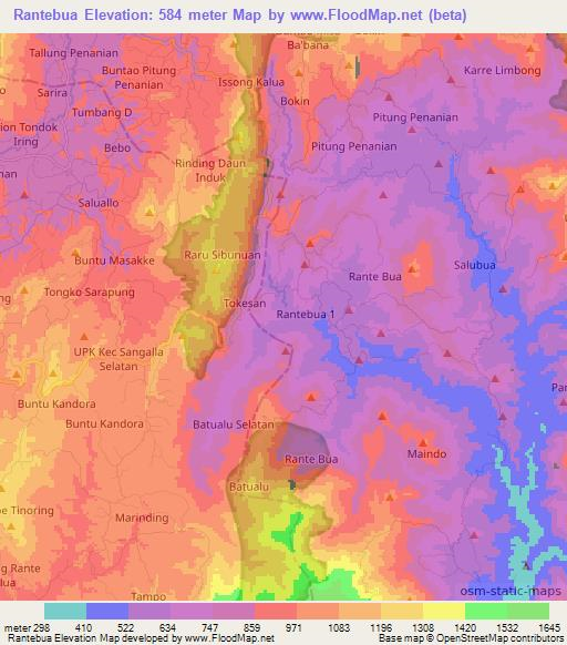 Rantebua,Indonesia Elevation Map