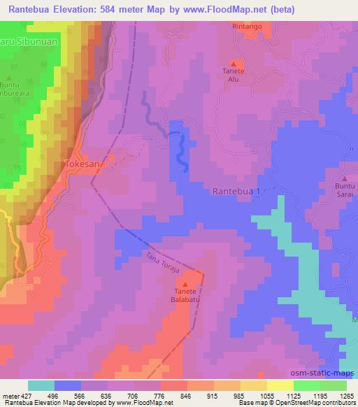 Rantebua,Indonesia Elevation Map