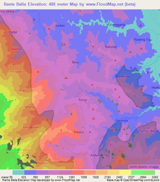 Rante Balla,Indonesia Elevation Map