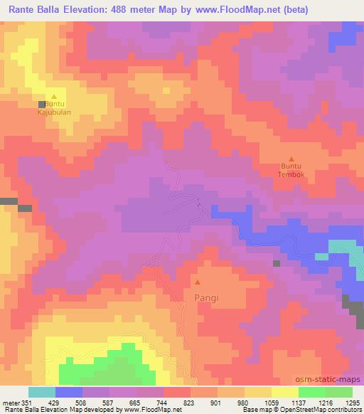 Rante Balla,Indonesia Elevation Map