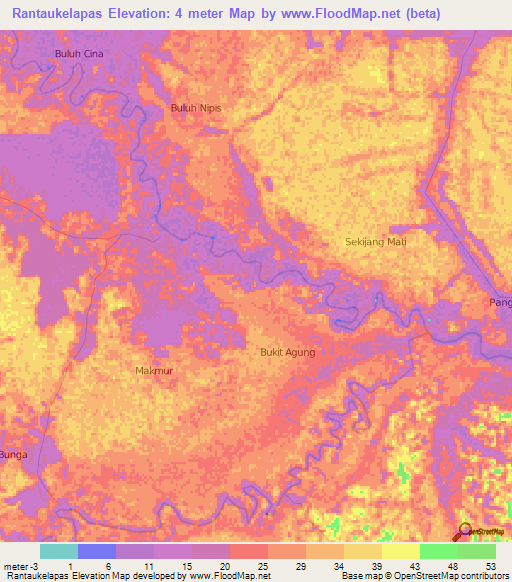 Rantaukelapas,Indonesia Elevation Map