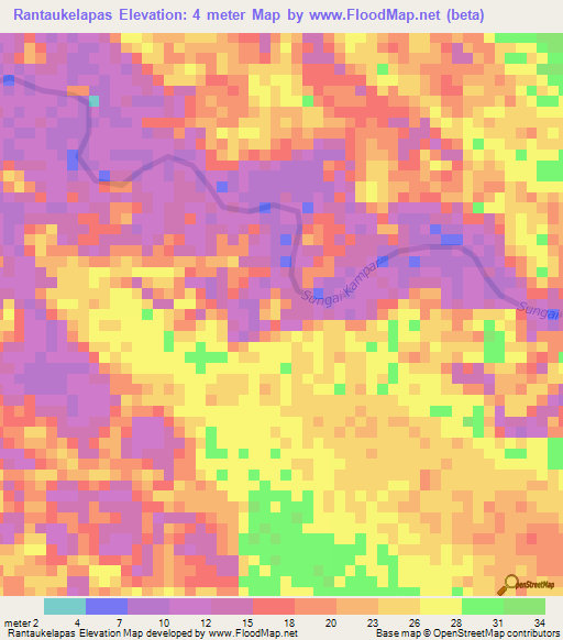 Rantaukelapas,Indonesia Elevation Map