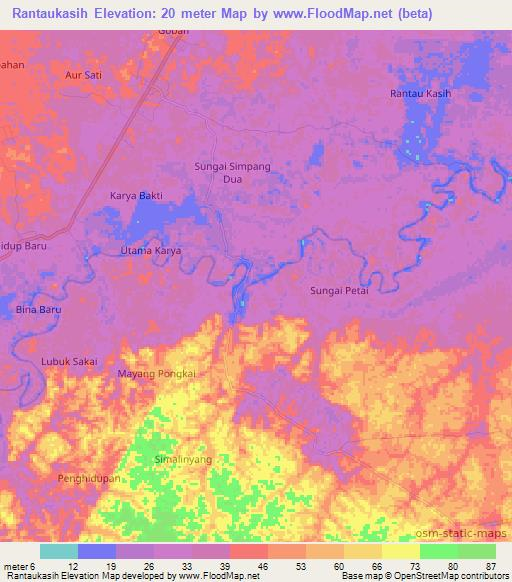 Rantaukasih,Indonesia Elevation Map