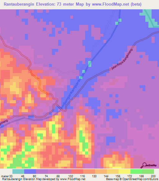 Rantauberangin,Indonesia Elevation Map