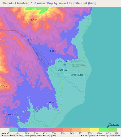 Ransiki,Indonesia Elevation Map