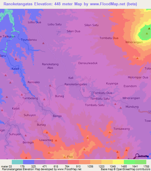 Ranoketangatas,Indonesia Elevation Map