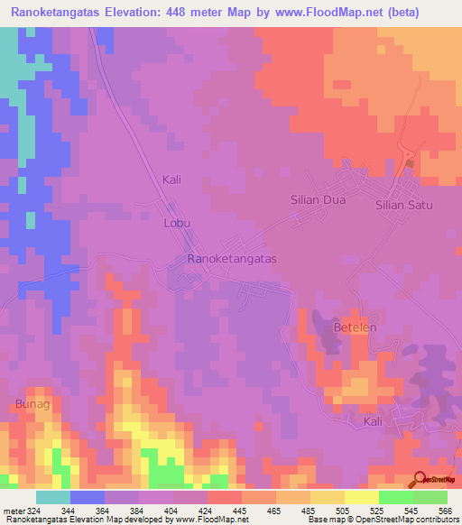 Ranoketangatas,Indonesia Elevation Map