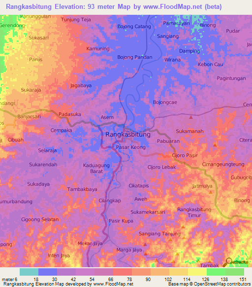 Rangkasbitung,Indonesia Elevation Map