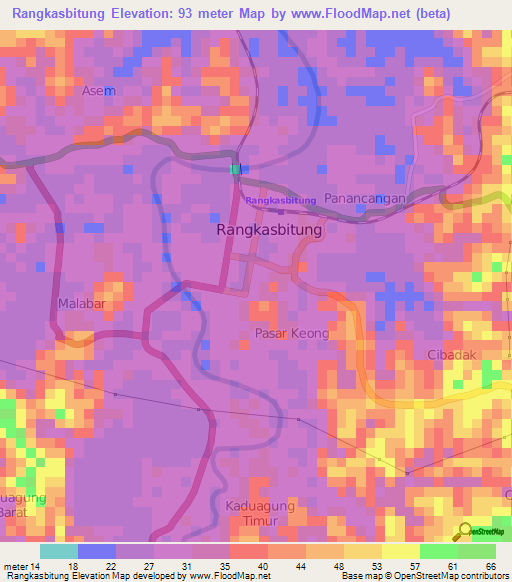 Rangkasbitung,Indonesia Elevation Map