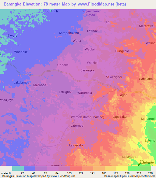 Barangka,Indonesia Elevation Map