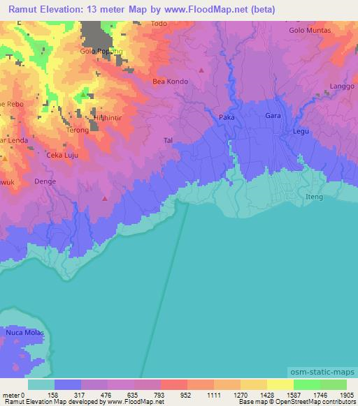 Ramut,Indonesia Elevation Map