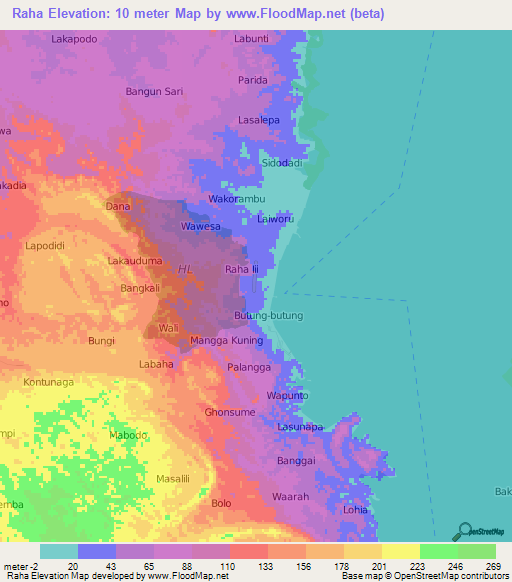 Raha,Indonesia Elevation Map