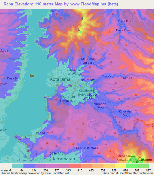 Raba,Indonesia Elevation Map