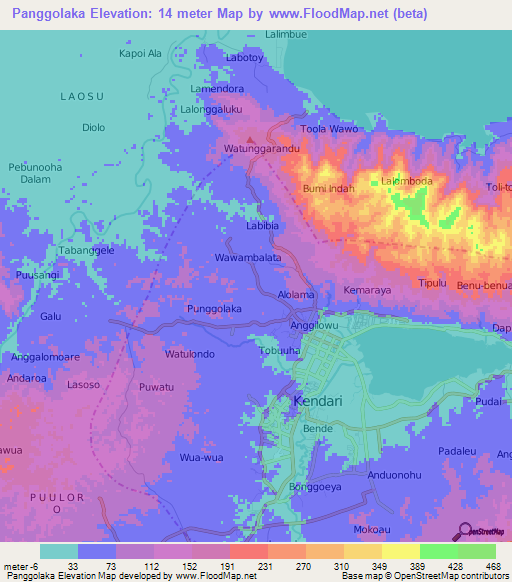 Panggolaka,Indonesia Elevation Map