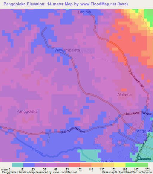 Panggolaka,Indonesia Elevation Map