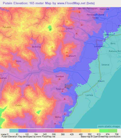 Putain,Indonesia Elevation Map