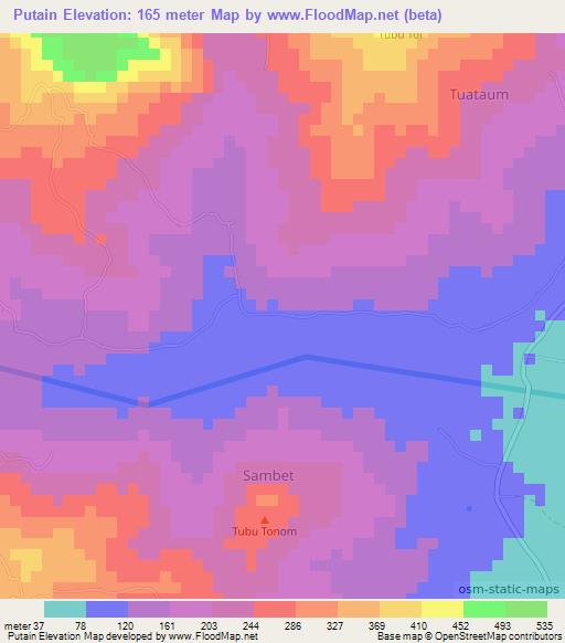 Putain,Indonesia Elevation Map