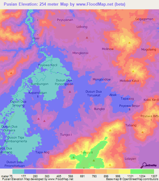 Pusian,Indonesia Elevation Map