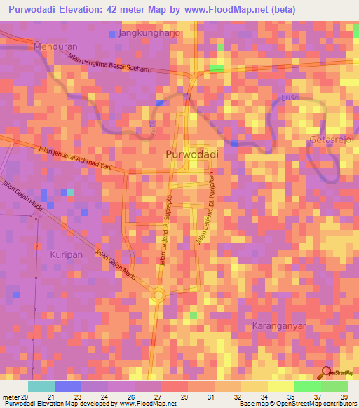 Purwodadi,Indonesia Elevation Map