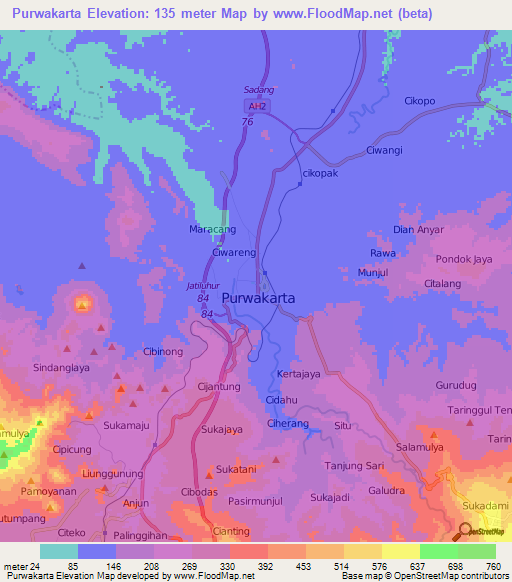 Purwakarta,Indonesia Elevation Map