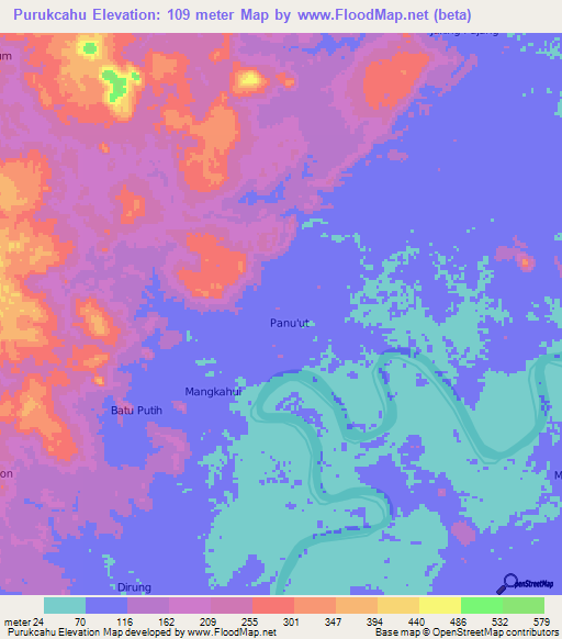 Purukcahu,Indonesia Elevation Map