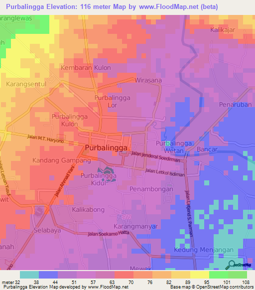 Purbalingga,Indonesia Elevation Map