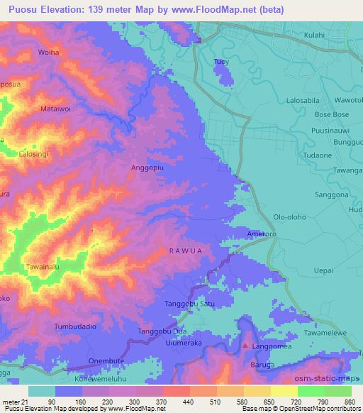 Puosu,Indonesia Elevation Map