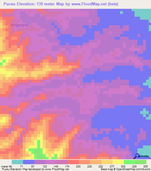 Puosu,Indonesia Elevation Map