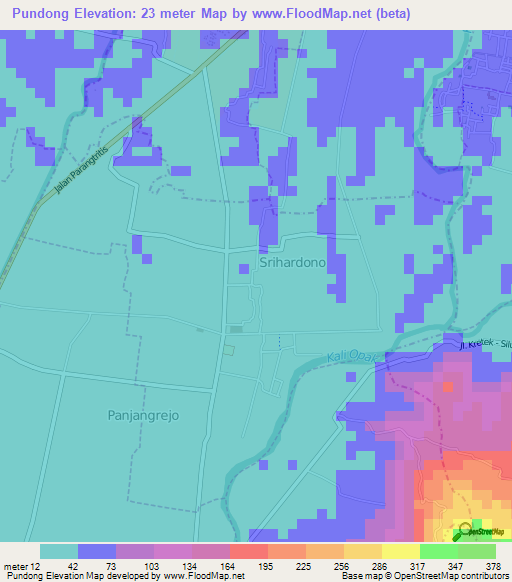 Pundong,Indonesia Elevation Map