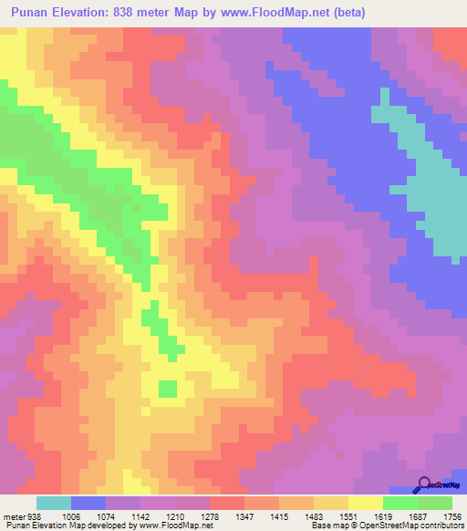 Punan,Indonesia Elevation Map