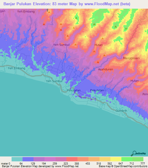 Banjar Pulukan,Indonesia Elevation Map