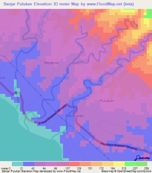 Banjar Pulukan,Indonesia Elevation Map