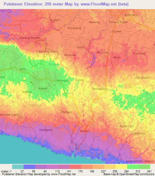 Pulebener,Indonesia Elevation Map