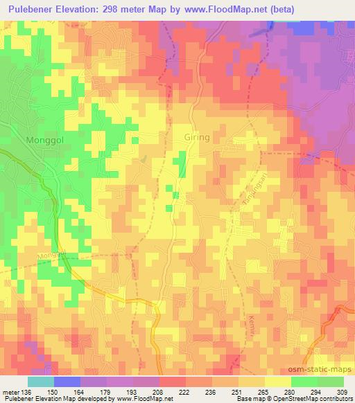 Pulebener,Indonesia Elevation Map