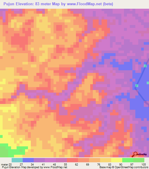 Pujun,Indonesia Elevation Map