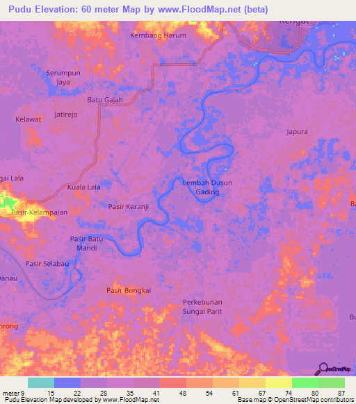 Pudu,Indonesia Elevation Map