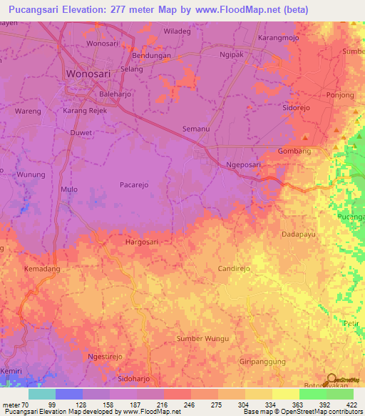 Pucangsari,Indonesia Elevation Map