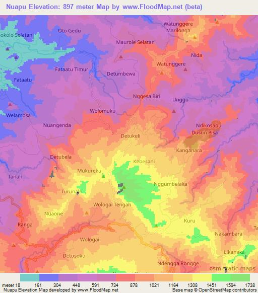 Nuapu,Indonesia Elevation Map