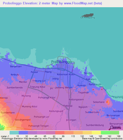 Probolinggo,Indonesia Elevation Map