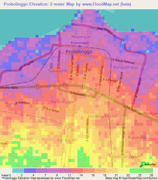 Probolinggo,Indonesia Elevation Map